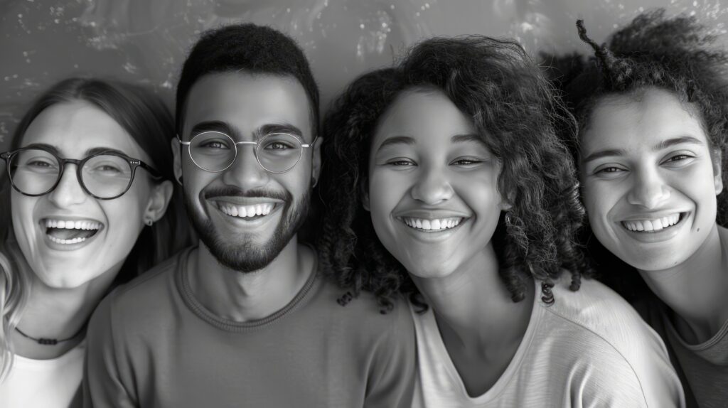 black white portrait friends